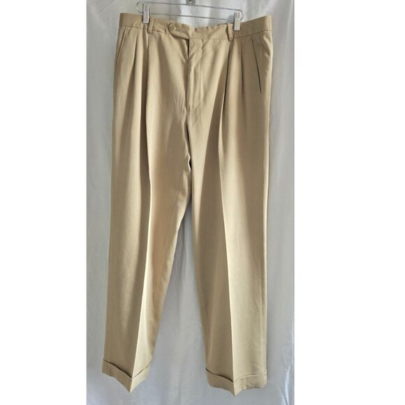 Riviera Sport Dress Pants Mens 35 x 30.5 Beige Double pleated Made in Canada - Picture 1 of 9